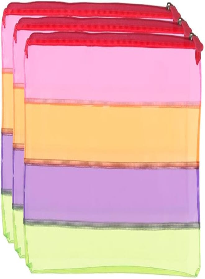 3A NFC-1 Plastic B4 Binder with Zipper 26 * 36 cm Pack of 3 - Multi Color